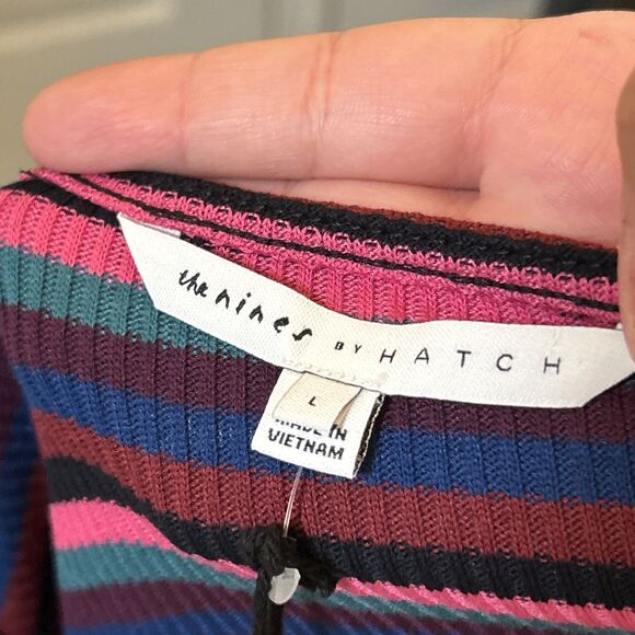 NWT The Nines By Hatch Womens Maternity Long Sleeve Burgundy Striped Size L - Picture 3 of 16